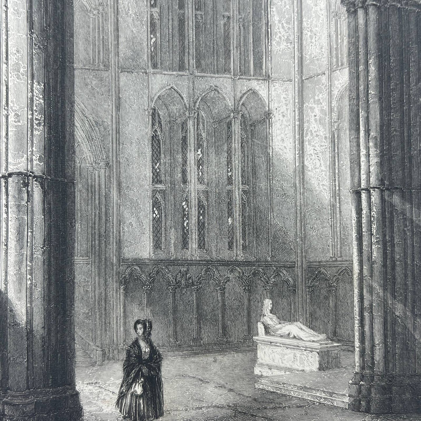 1842 Original Art Engraving Worcester Cathedral - North Transept of Choir AC6