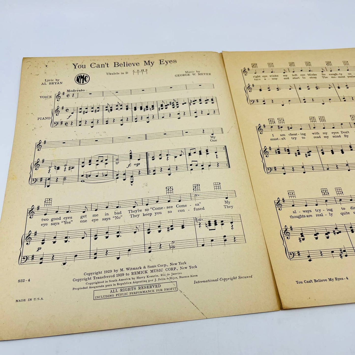 1929 You Can’t Believe My Eyes Colleen Moore Footlights and Fools Sheet Music