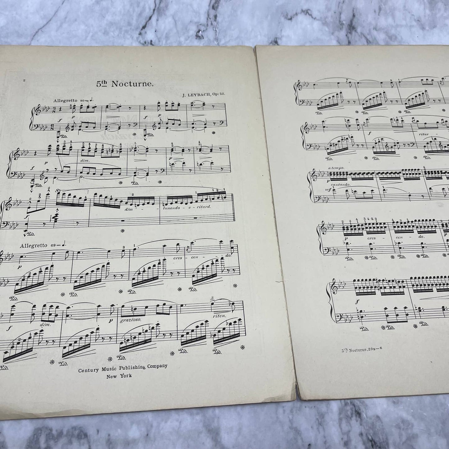 Antique Sheet Music Fifth Nocturne J. Leybach OP 52 Century Music Publishing TJ4
