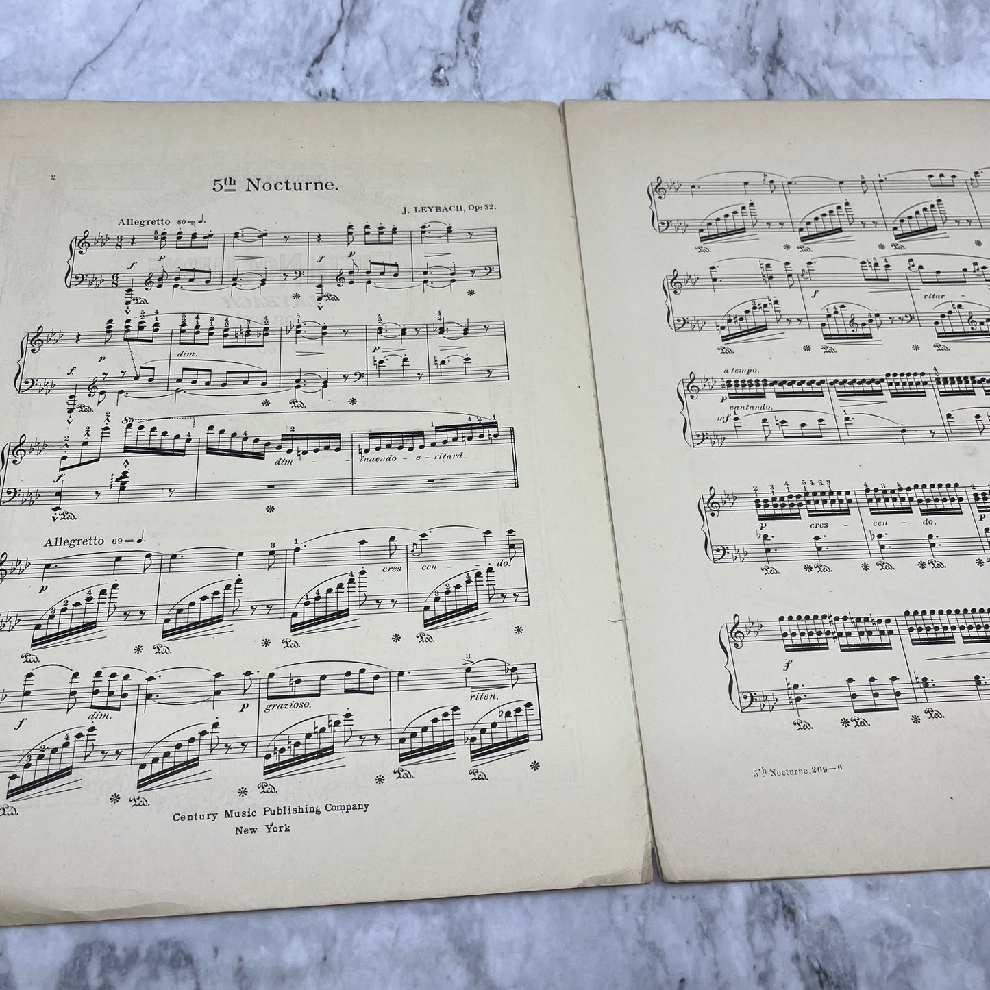 Antique Sheet Music Fifth Nocturne J. Leybach OP 52 Century Music Publishing V41-1
