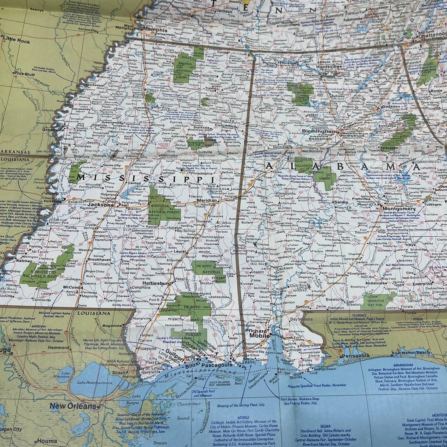 National Geographic 1978 Map Close-Up USA #8 TN NC SC GA AL MS Illustrated TG6