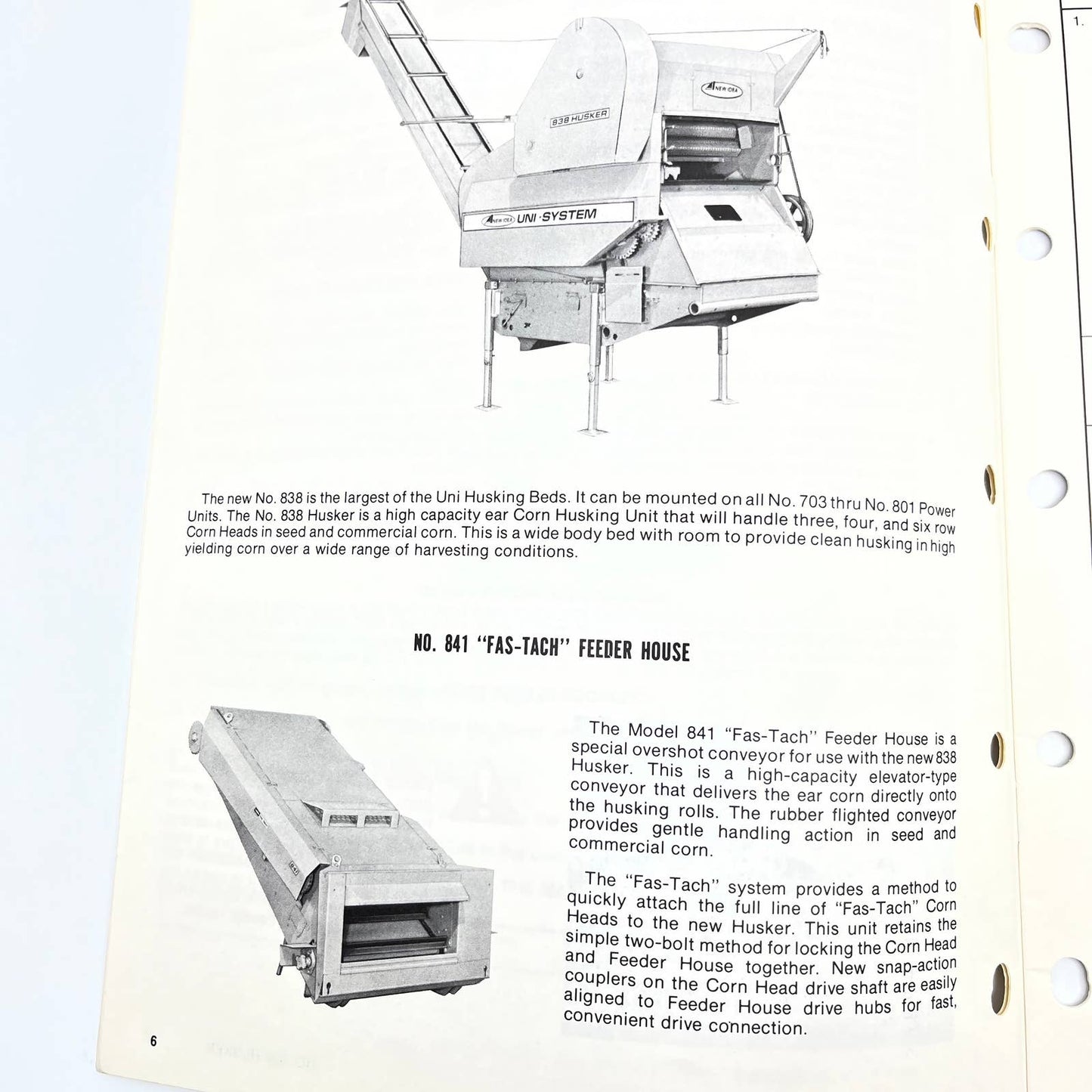 Original New Idea Manual 838 Uni-Husker 841 Fas-Tach Feeder House US838-2 TB9