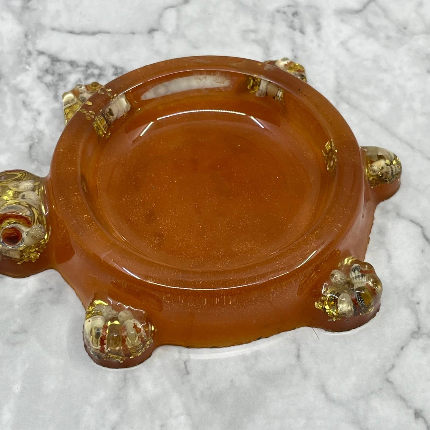 Retro Orange Lucite Turtle Paper Clip Desk Tray 5x4” TB4