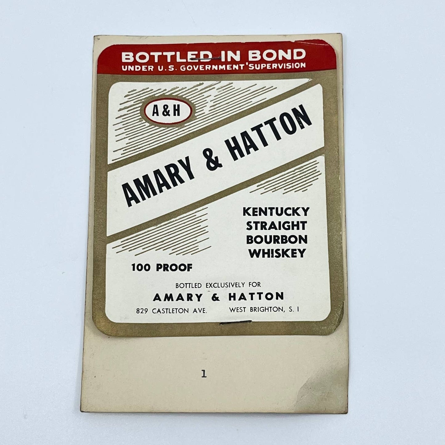 Amary & Hatton Straight Bourbon Whiskey Label - West Brighton Staten Island NY