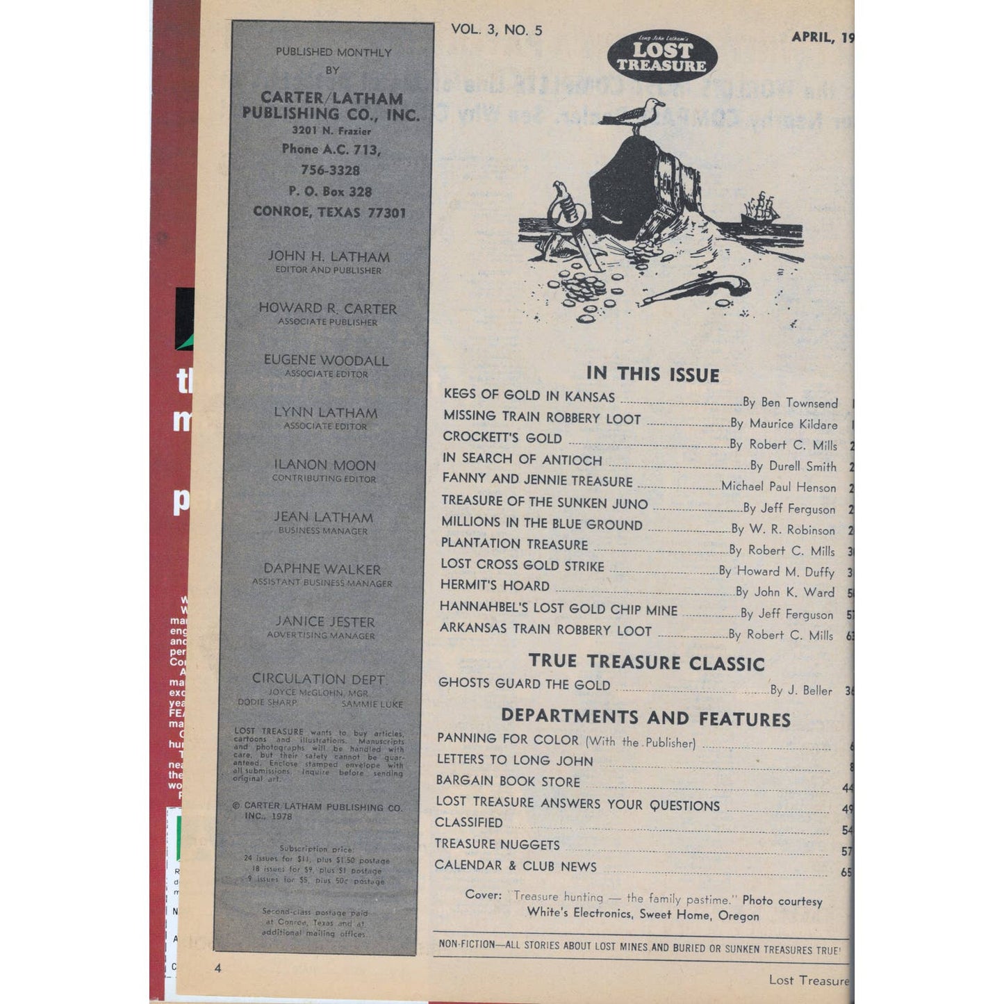 Long John Lathams Lost Treasure Magazine Lost Mines, Buried, Sunken Apr 1978 M1