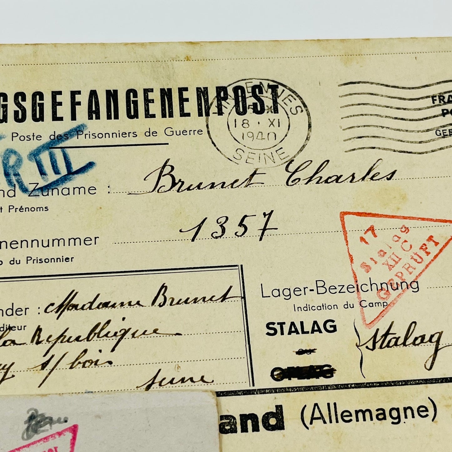 1940-42 WWII French POW Letters Charles Brunet Set 3 Stalag XIIC XIID XIIA SC2
