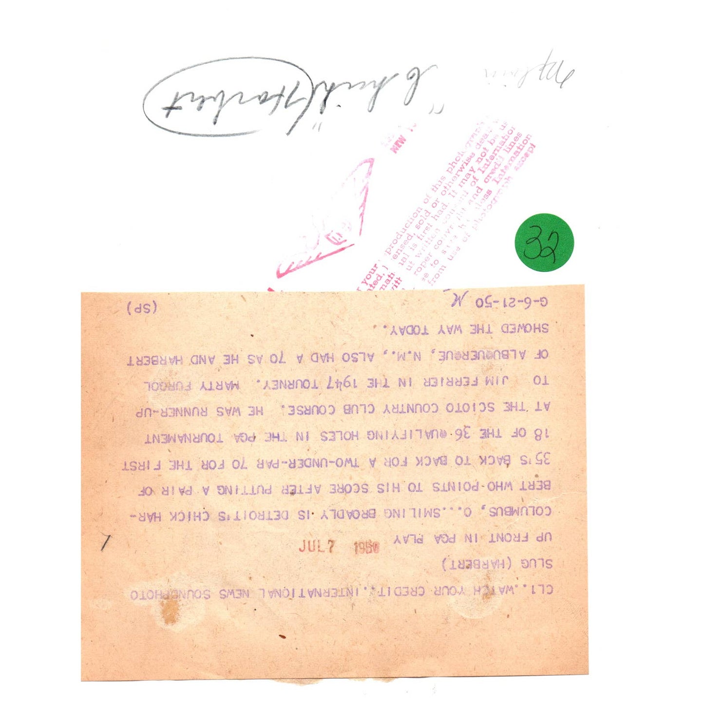 1950 Original Press Photo Golf Chick Harbert PGA Scioto Country Club 8x10" AD2