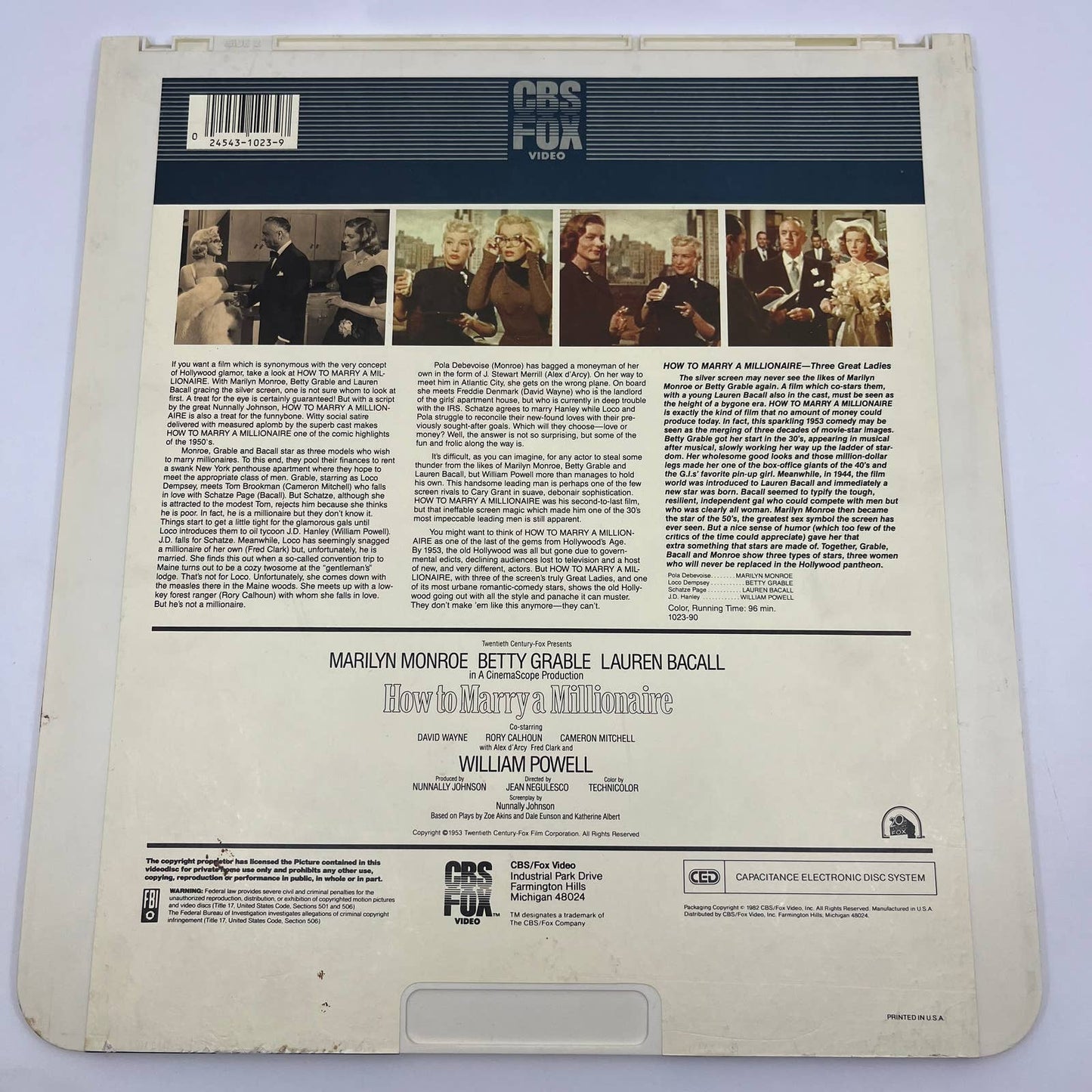 How to Marry a Millionaire Marilyn Monroe FOX SelectaVision - CED VideoDisc TG5