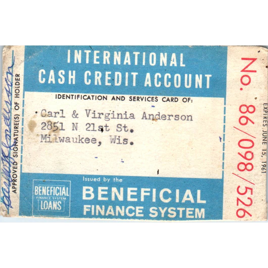 1960 Beneficial Finance System International Credit Card Milwaukee Obsolete SE5
