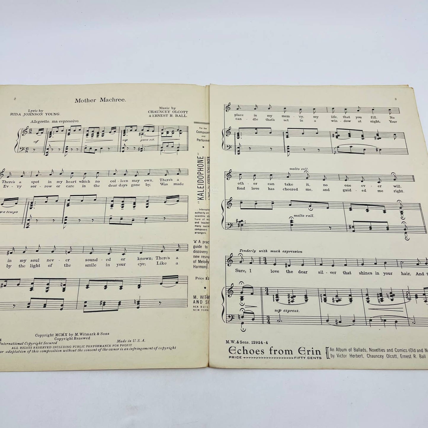 1910 Mother Machree Chauncey Olcott Ernest R. Ball Sheet Music TD6