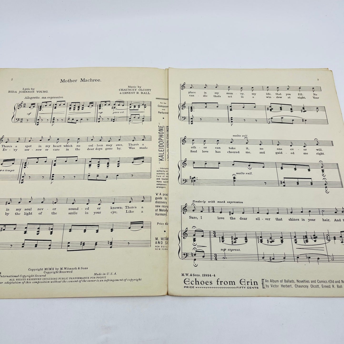 1910 Mother Machree Chauncey Olcott Ernest R. Ball Sheet Music V37-4