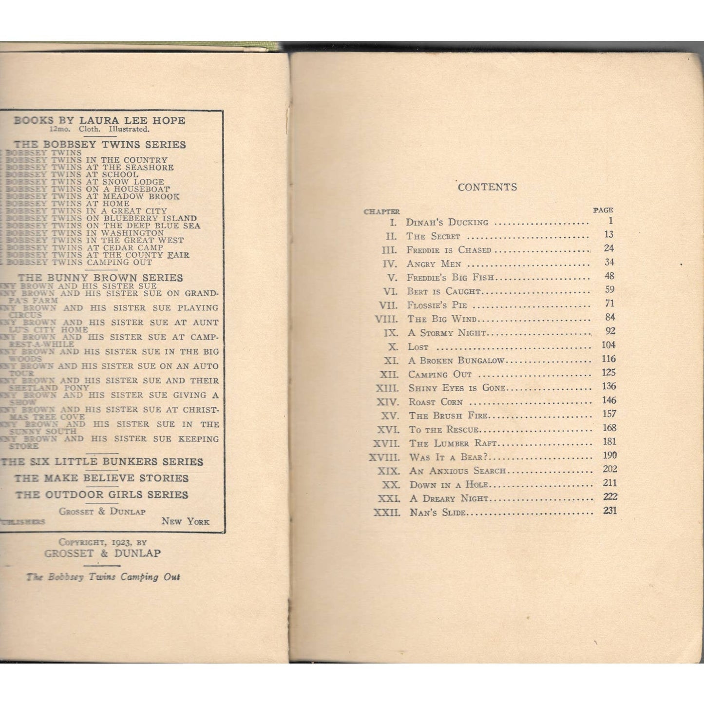 The Bobbsey Twins Camping Out Book 1923 #16 in the Series Laura Lee Hope TJ7