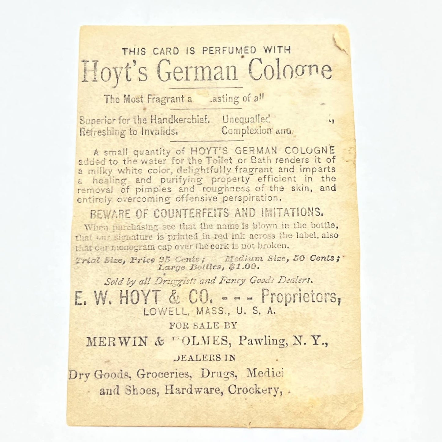 1880s Victorian Trade Card Hoyt's German Cologne Lowell Anthropomorphic Frog AC2