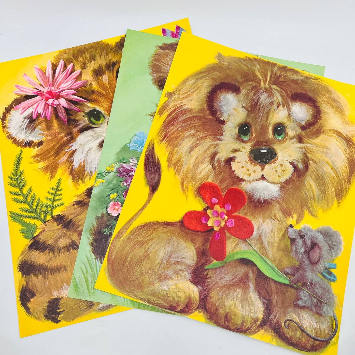 1968 Original Kitsch Lion, Tiger & Bear Print Set COLONIAL STUDIOS 11x14 FL2