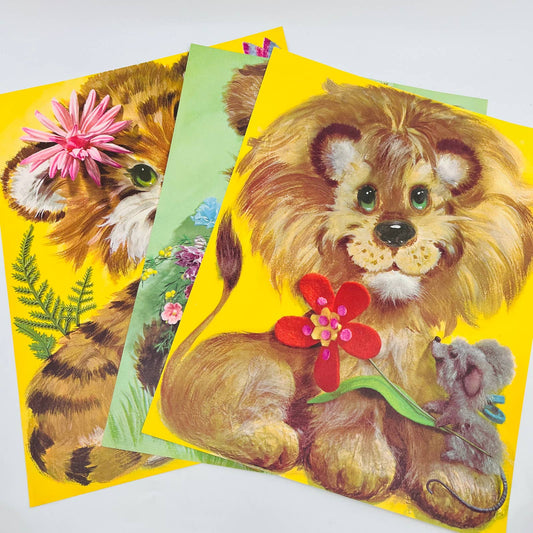 1968 Original Kitsch Lion, Tiger & Bear Print Set COLONIAL STUDIOS 11x14 FL2