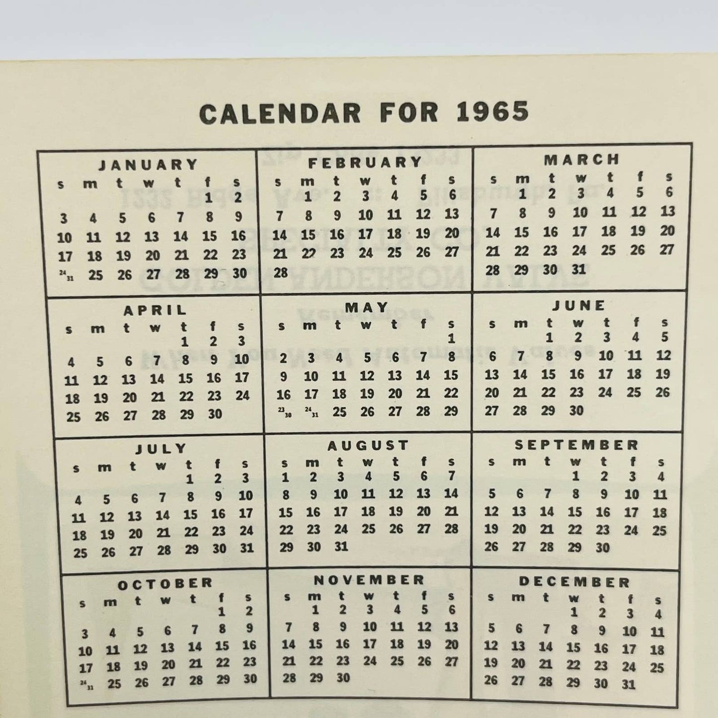 1965 Pinup Calendar Planner Automotive Advertising Pittsburgh PA EA1