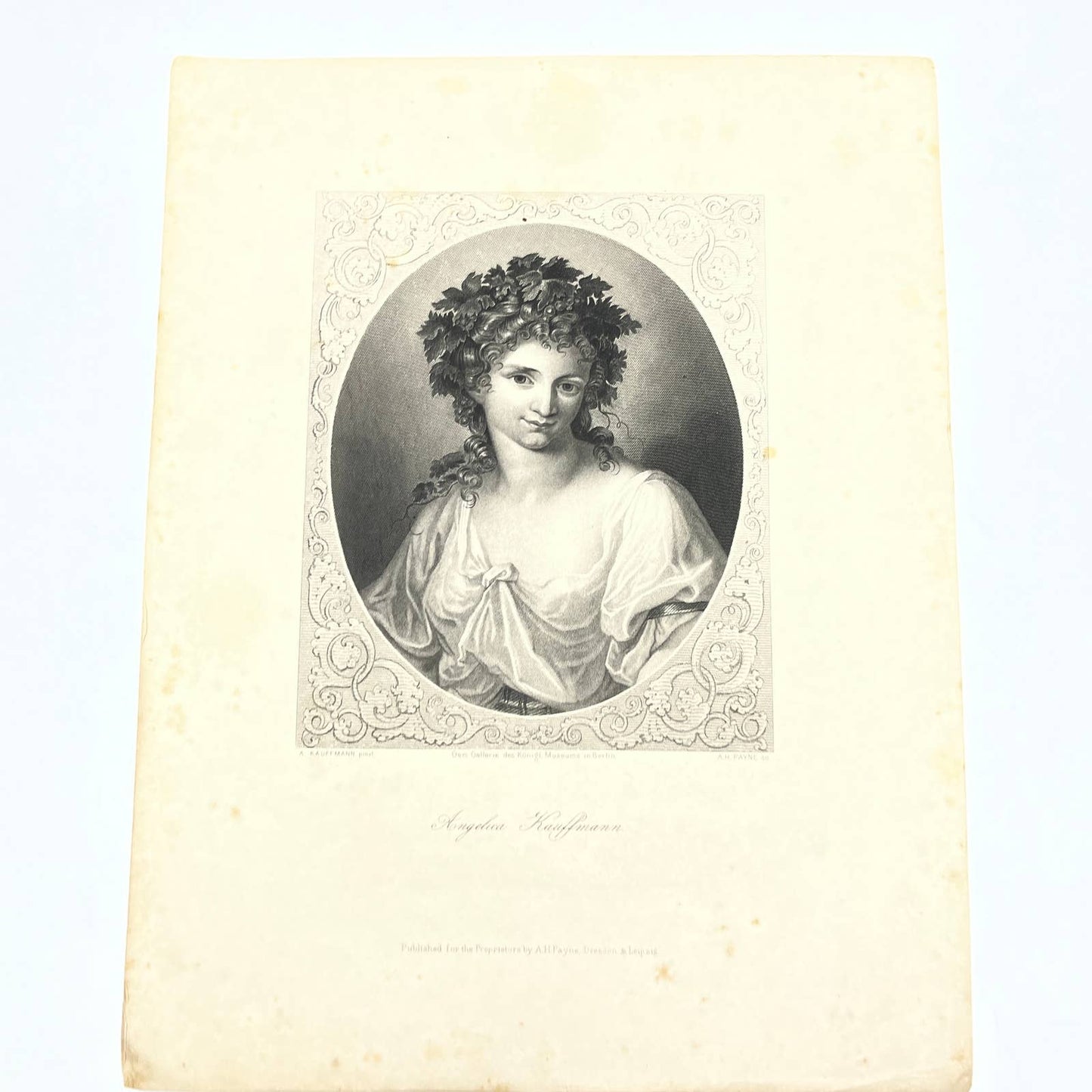 1864 Original Steel Art Engraving - Angelica Kauffman A. Kauffmann 8.5x11" AC3