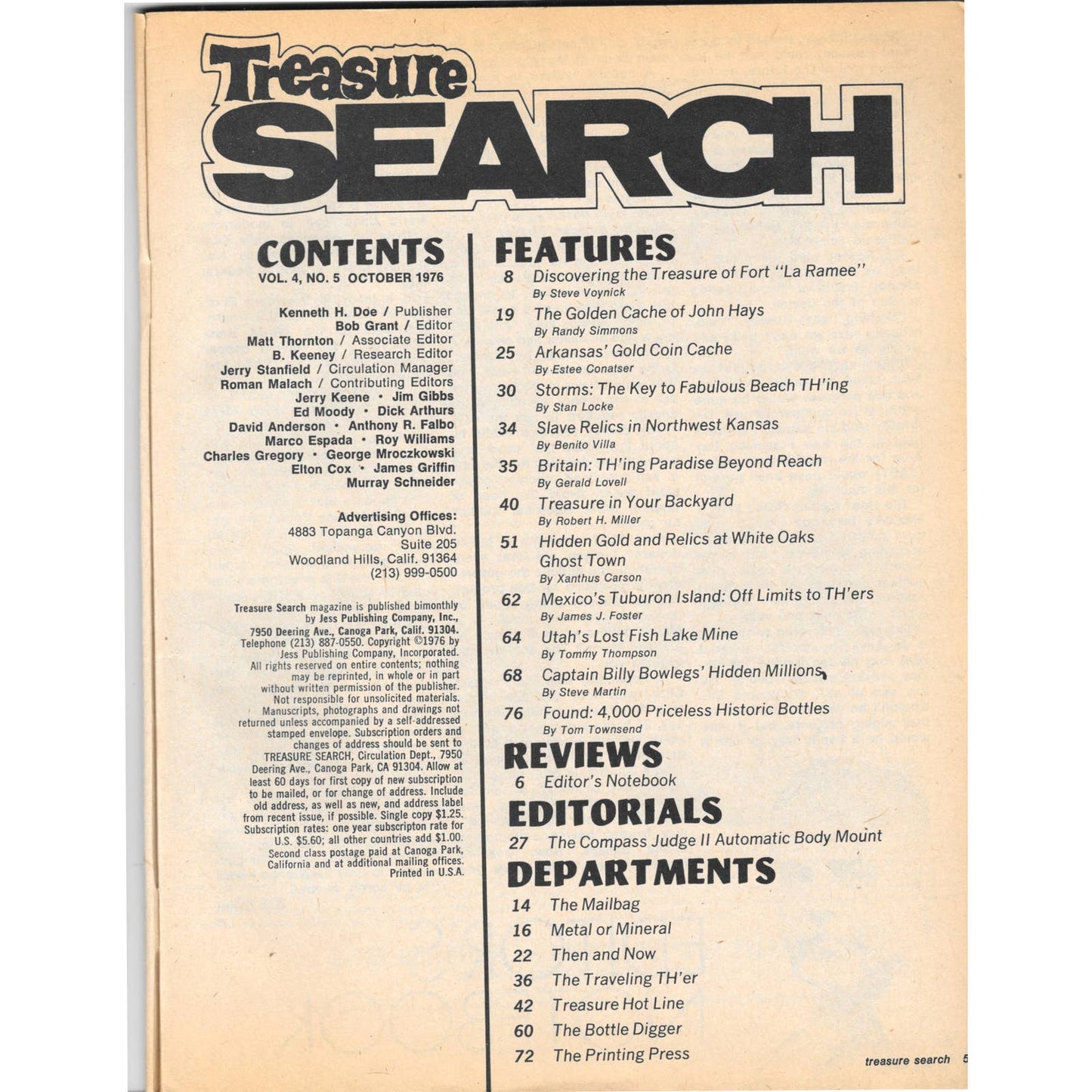 Treasure Search Magazine - Treasure Hunting Metal Detecting Oct 1976 M3