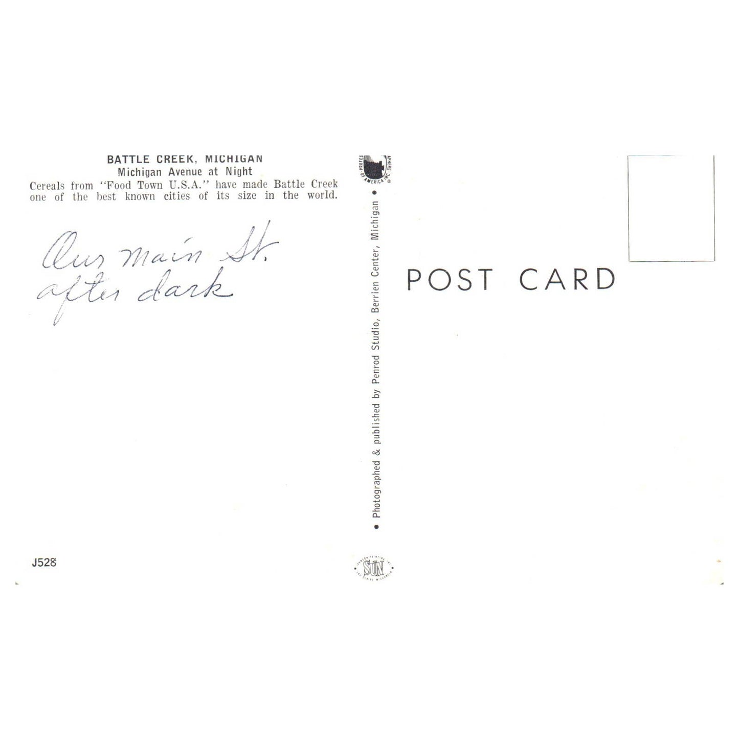 Vintage Postcard - Michigan Avenue At Night Battle Creek MI AD9