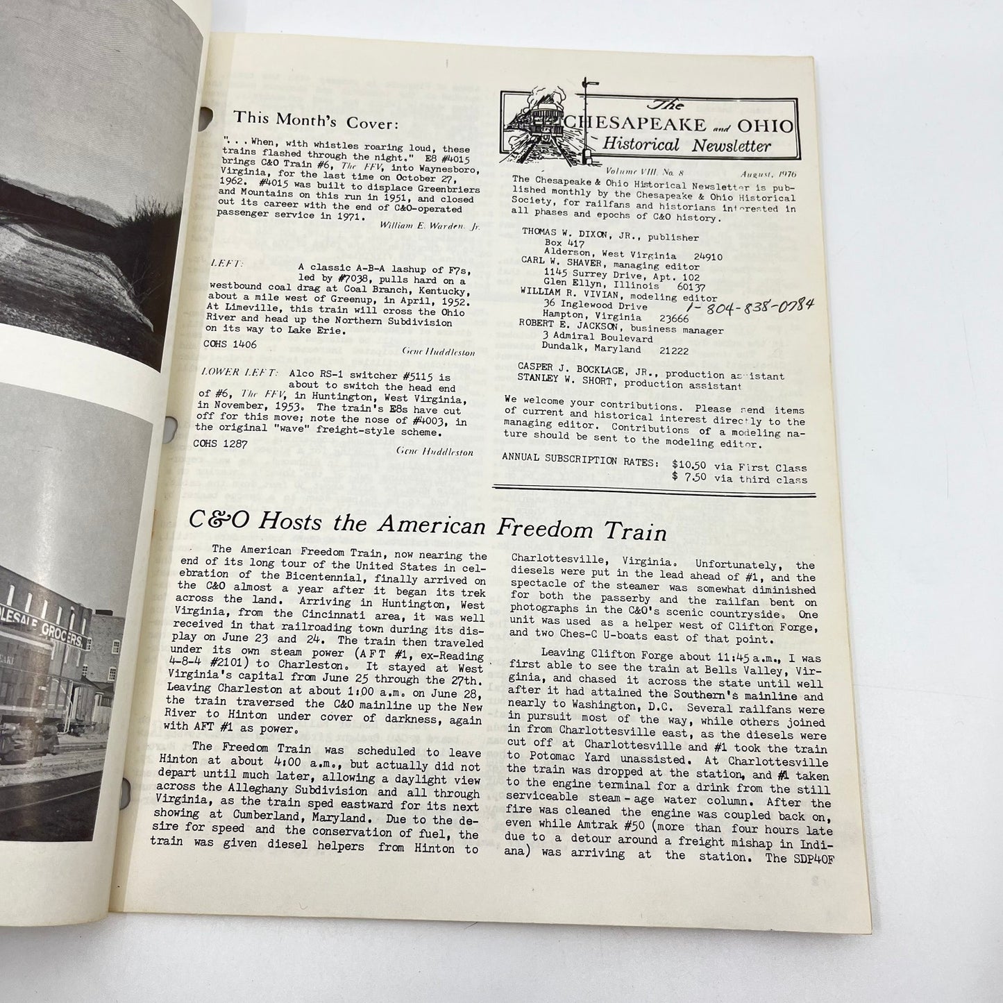 1976 Aug Chesapeake and Ohio Historical Newsletter C&O RR Thomas Dixon WV M1-2