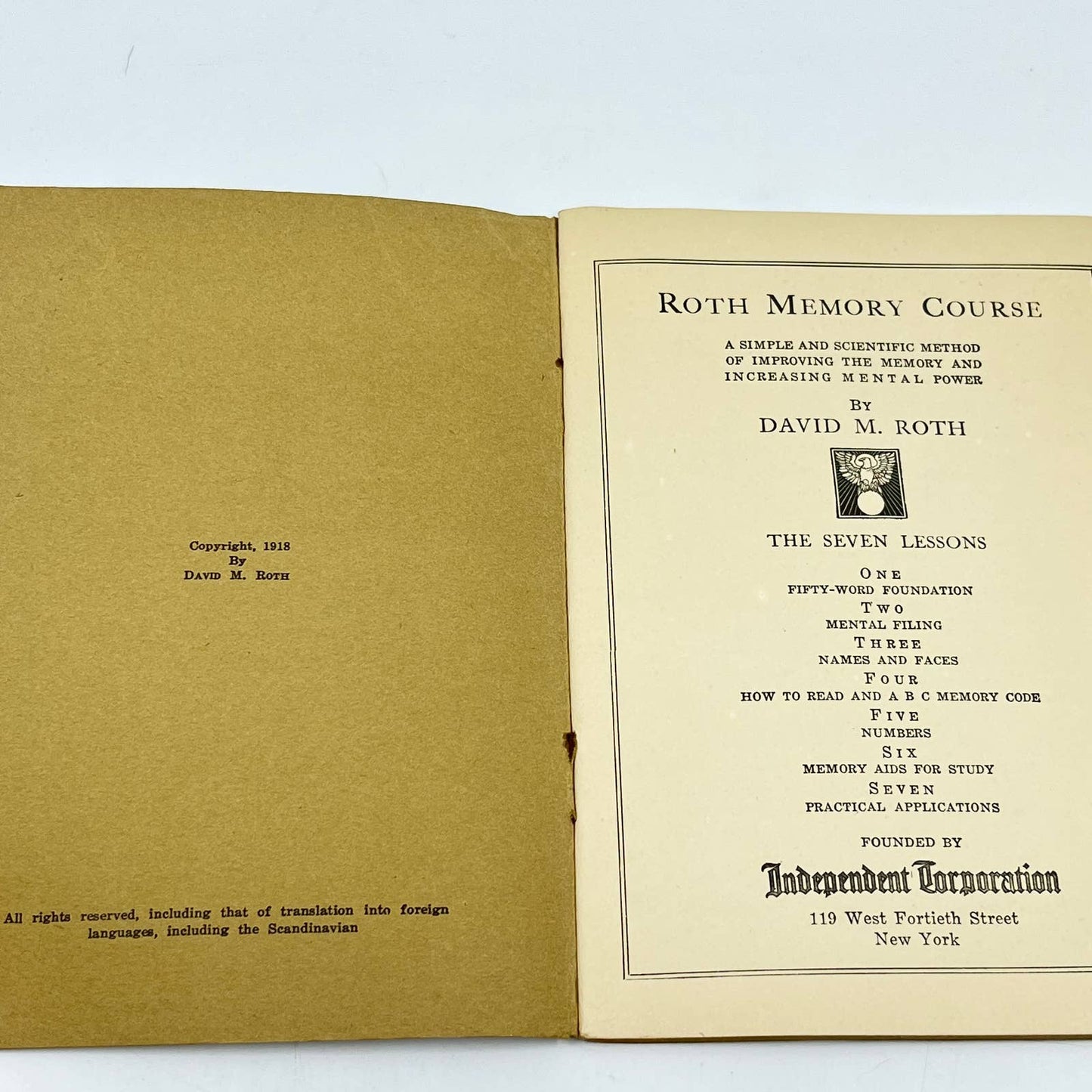 1918 Roth Memory Course Lesson FIVE by David M. Roth TE2