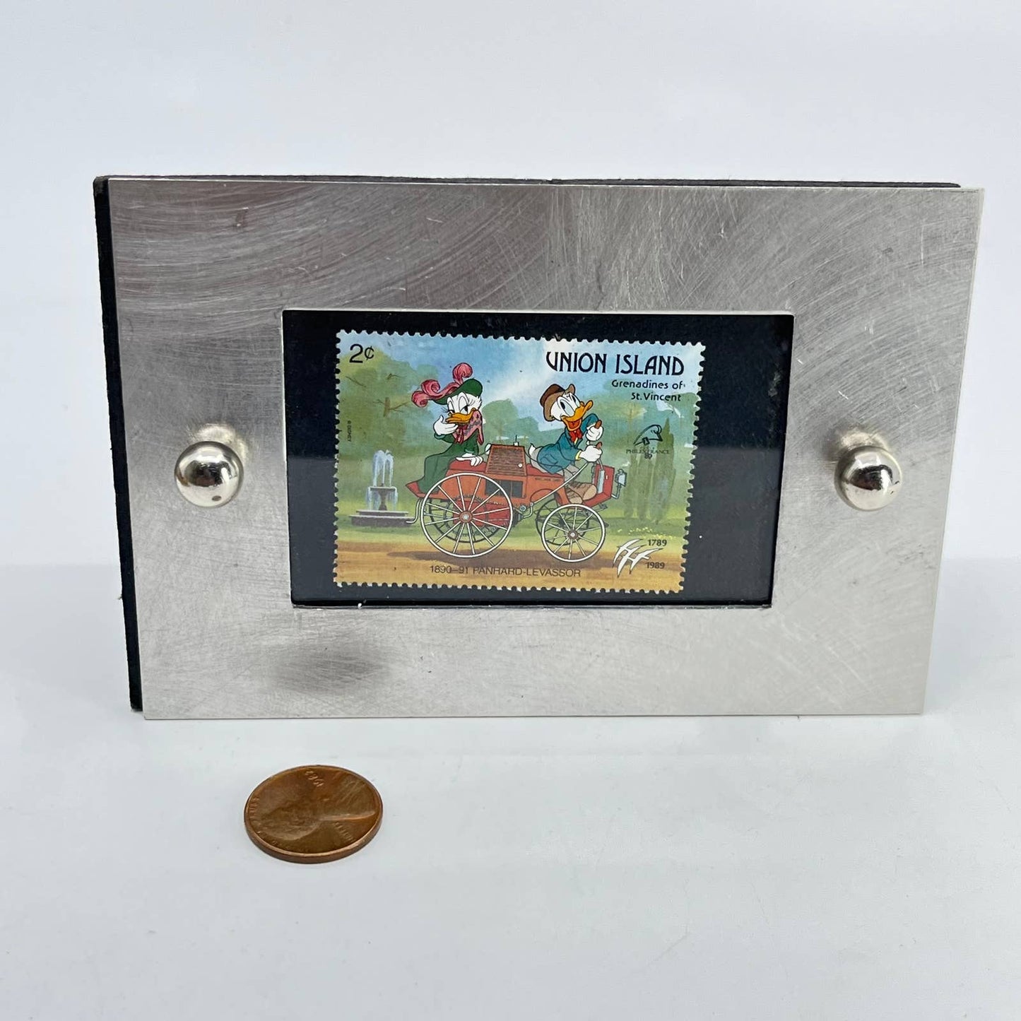 Framed Disney Donald Duck & Daisy Stamp Union Island Antique Car 1989 SD4