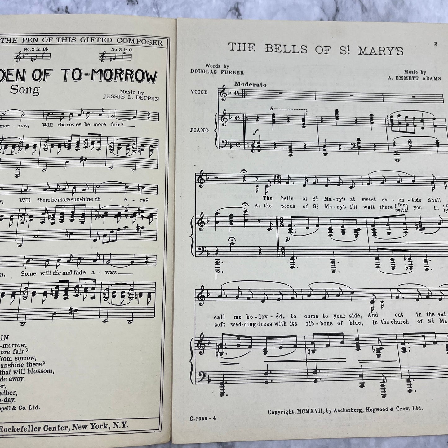 1917 Sheet Music The Bells Of St Mary’s WW1 A. Emmett Adams V38