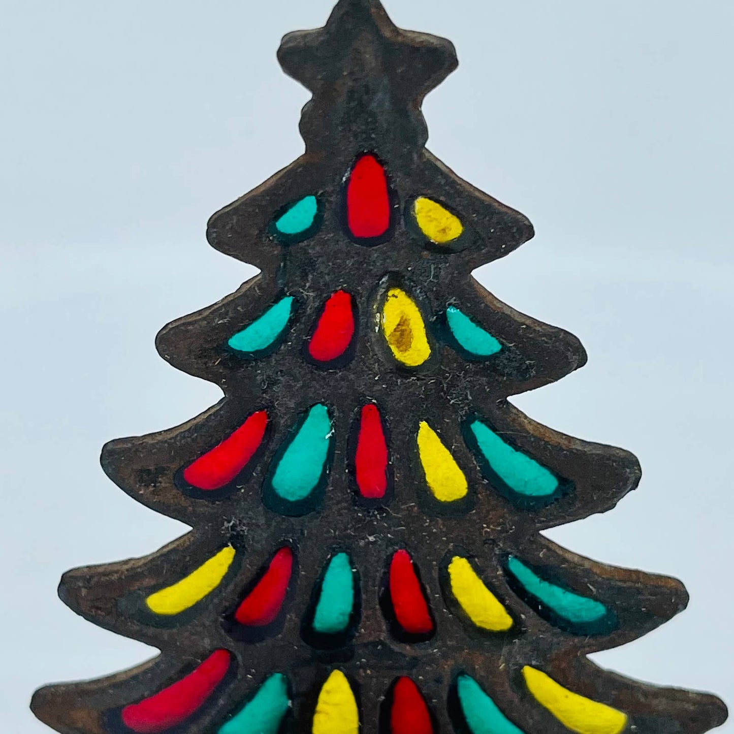 Retro 1970s Stained Glass Metal Christmas Tree Votive Candle Holder 7.5" TC9