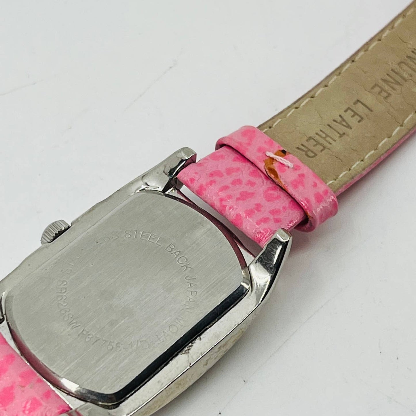 Vintage Pink Rhinestone Japan Movt Quartz Watch Leather Band SA9