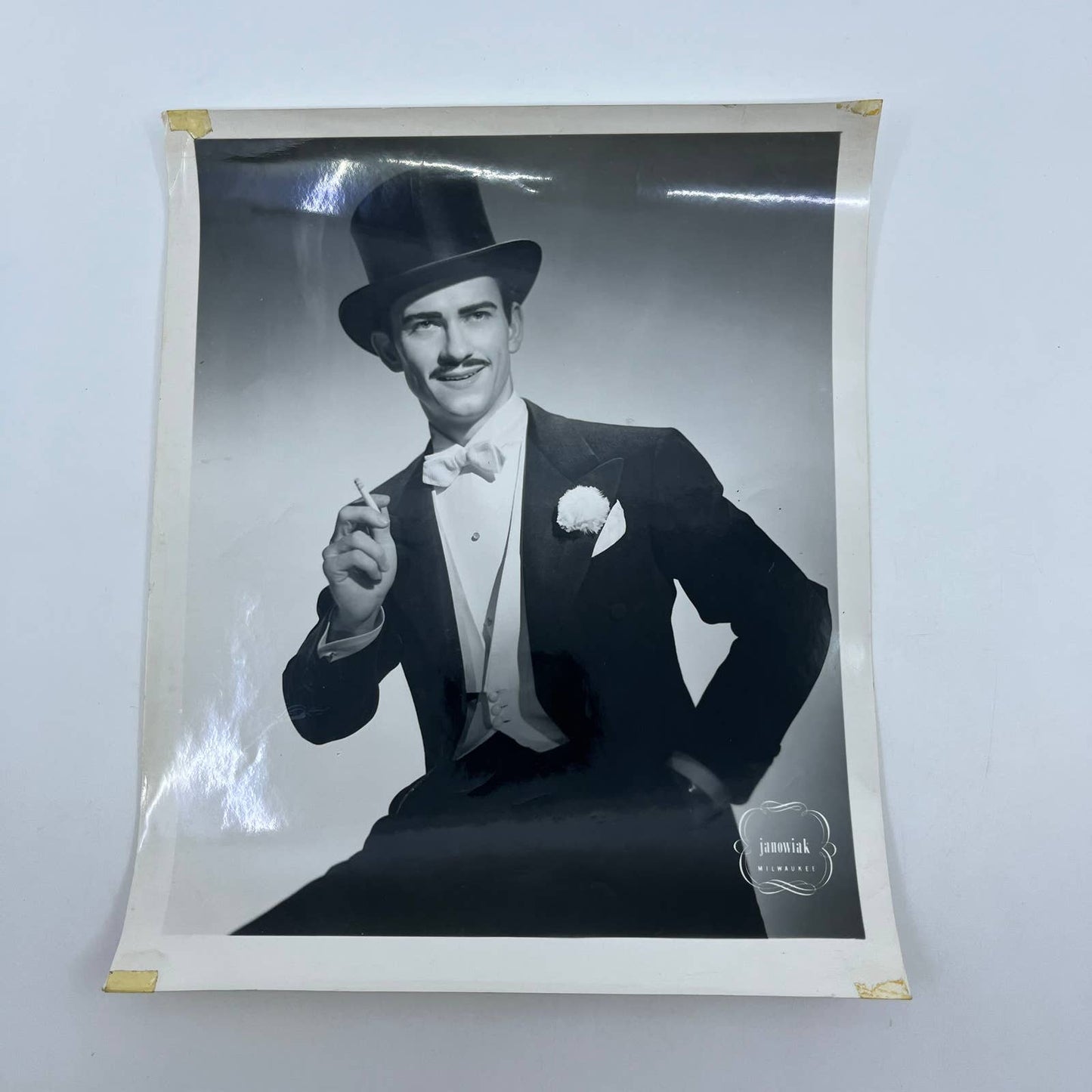 1950s Photo of Man in Tuxedo and Tophat Smoking Cigarette Photograph 8x10" AB7