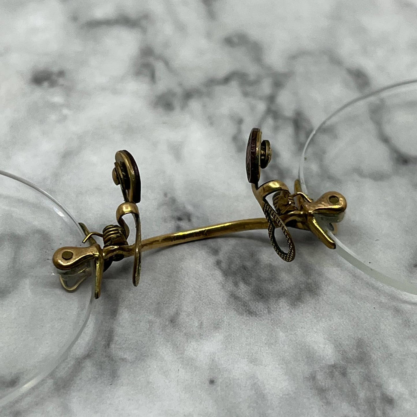 Antique Pince Nez Rimless Armless Gold Filled Eyeglasses w/ Case SE9
