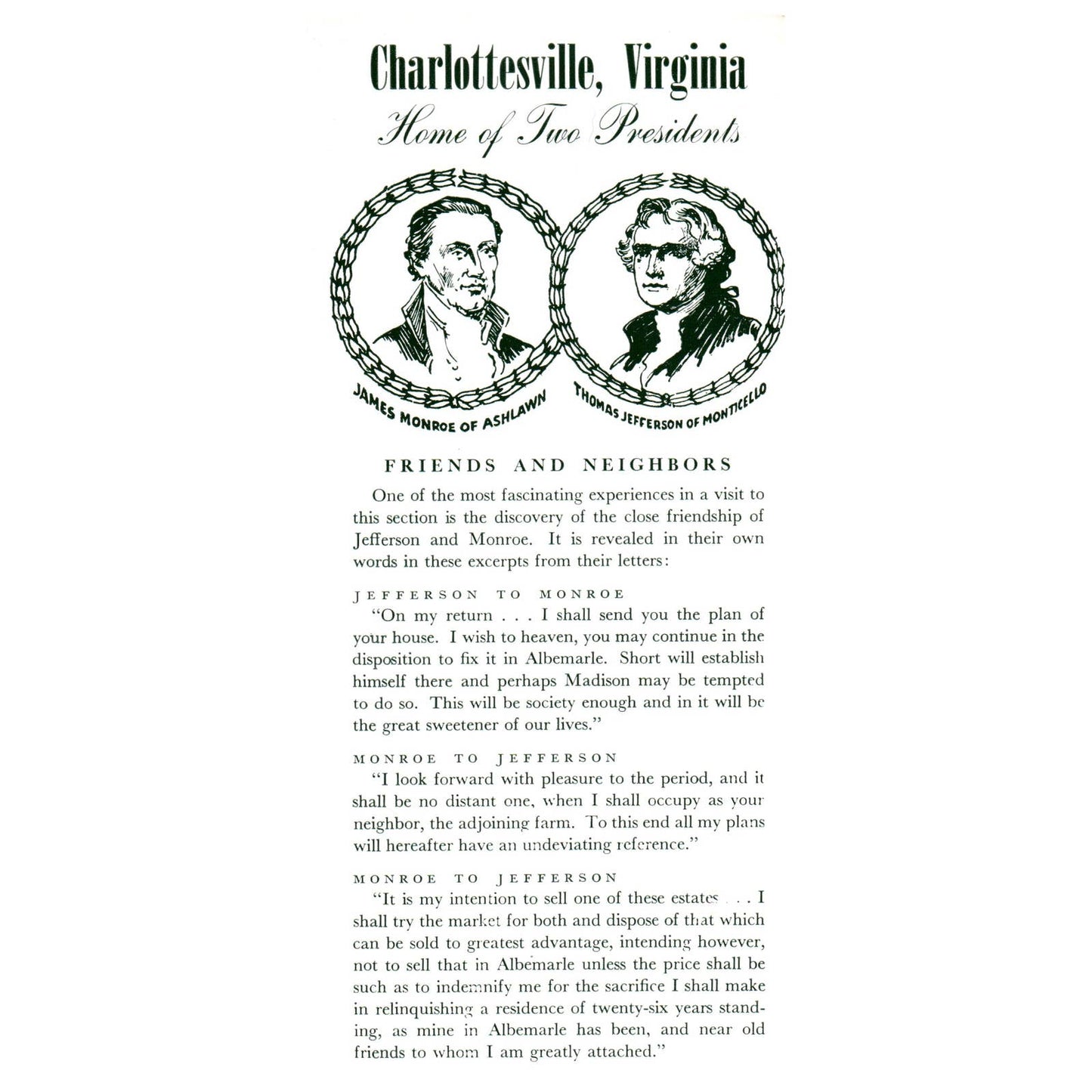 1950s Tourist Brochure Ash Lawn Charlottesville VA Home of James Monroe SE4