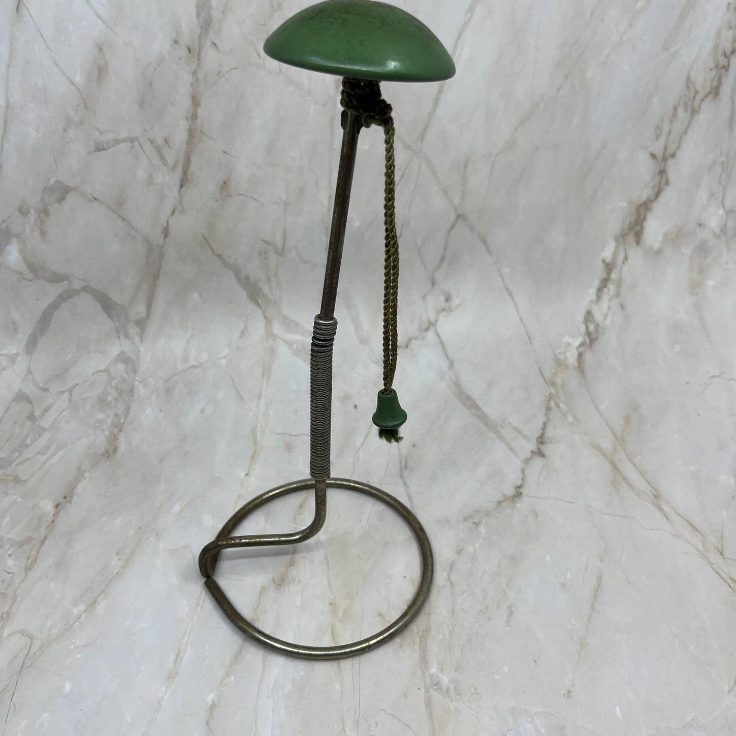 Vintage Mod Retro Green Hat Stand Wig Cap Wood Metal Display Stand TC5