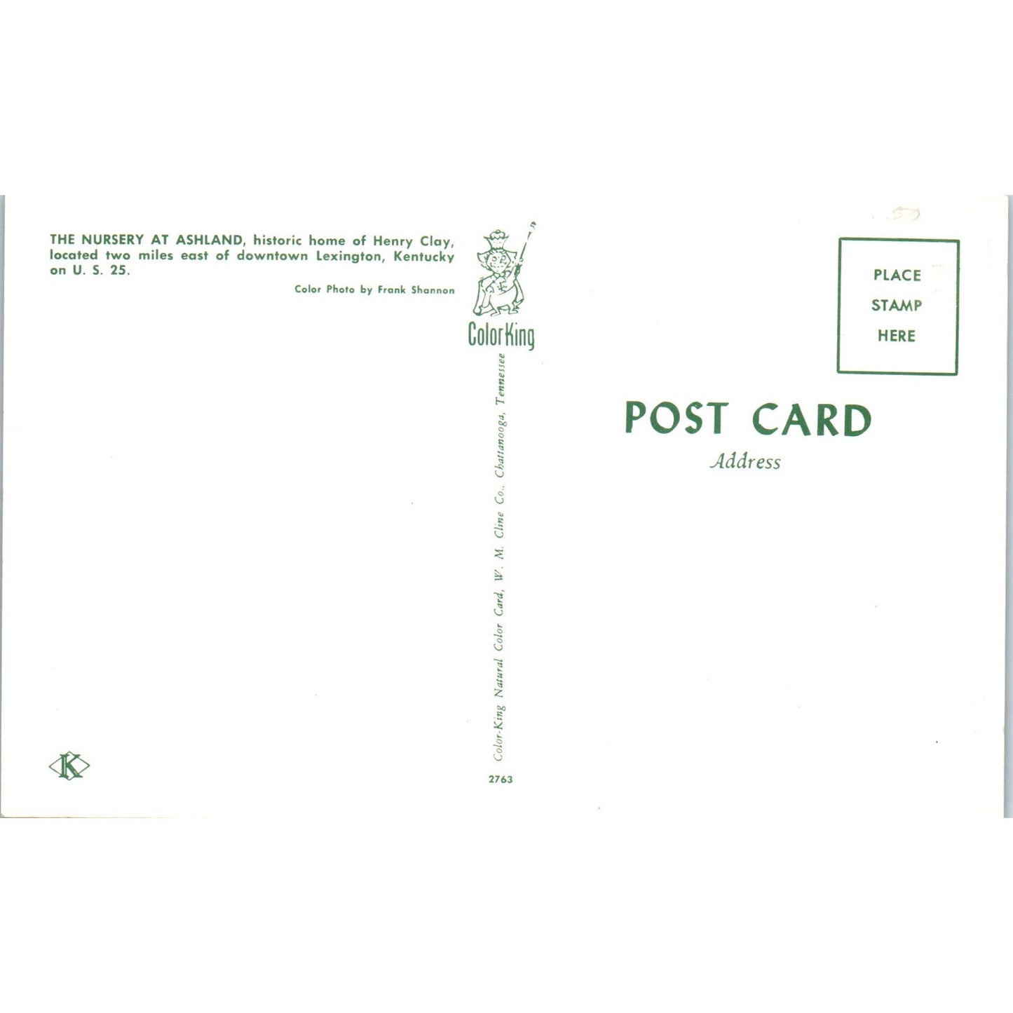 The Nursery at Ashland Home of Henry Clay Lexington KY Original Postcard PB9