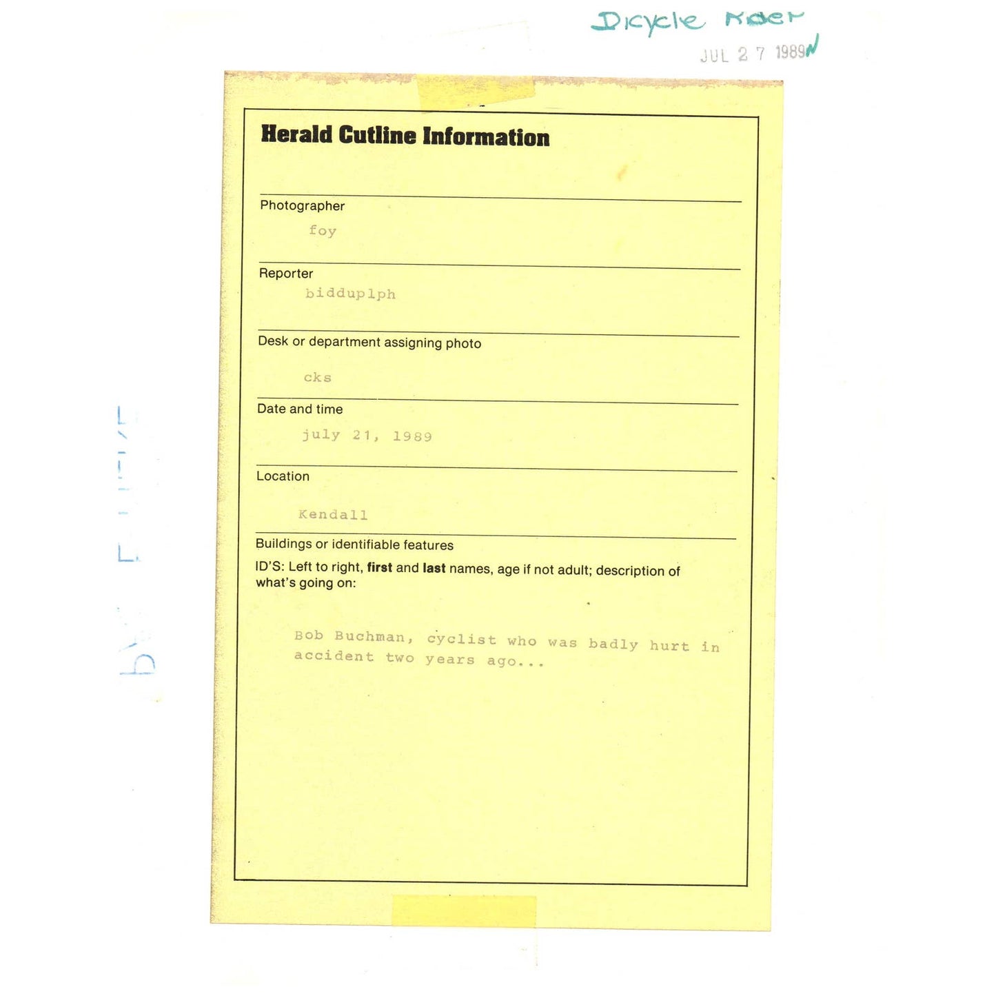 1989 Press Photo Kendall Cyclist Bob Buchanan Recovers from Injury 8x10" AD3