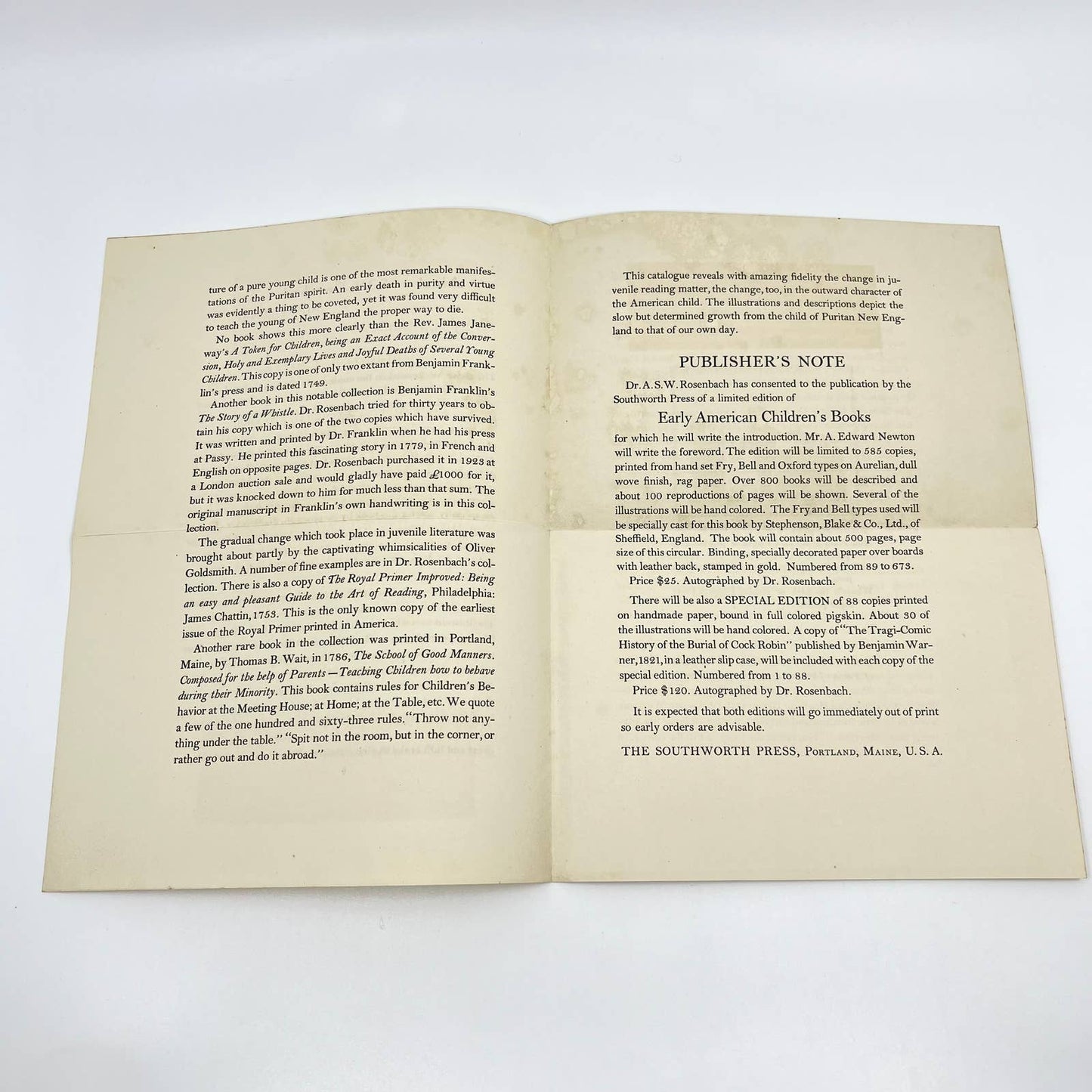 1932 Southworth Press Mail Order Children’s Book Form & Leaflet Portland ME AB3