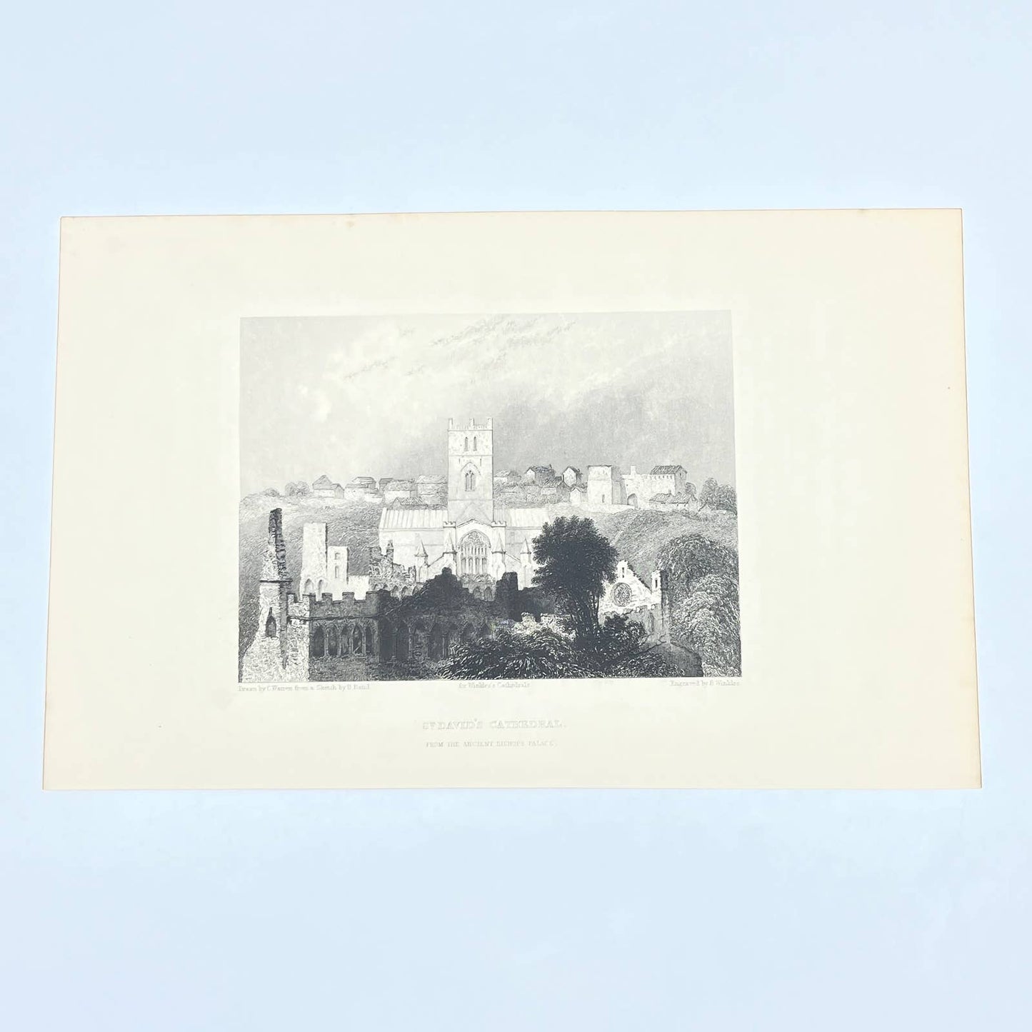 1842 Art Engraving St. David's Cathedral - From the Ancient Bishop's Palace AC6