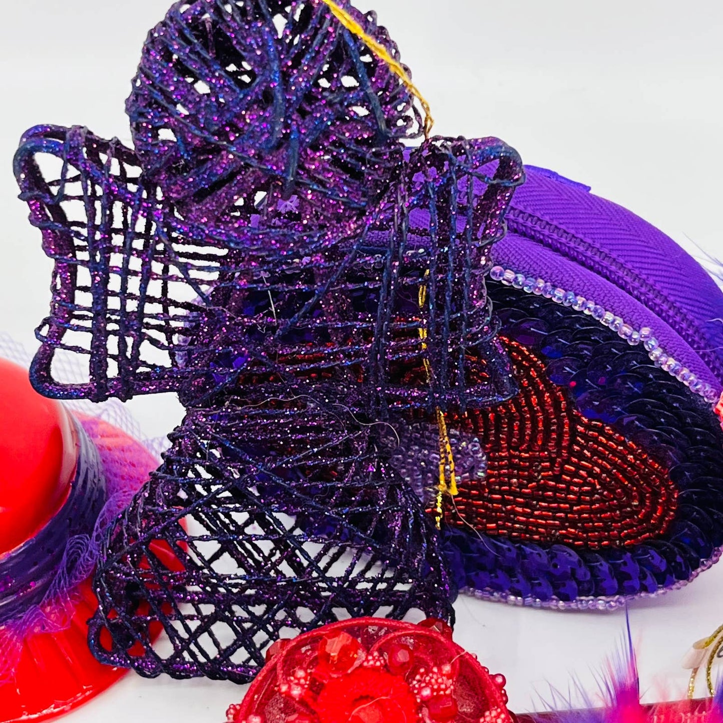 Huge Lot of Red Hat Society Red and Purple Glam Christmas Tree Ornaments TB7-2