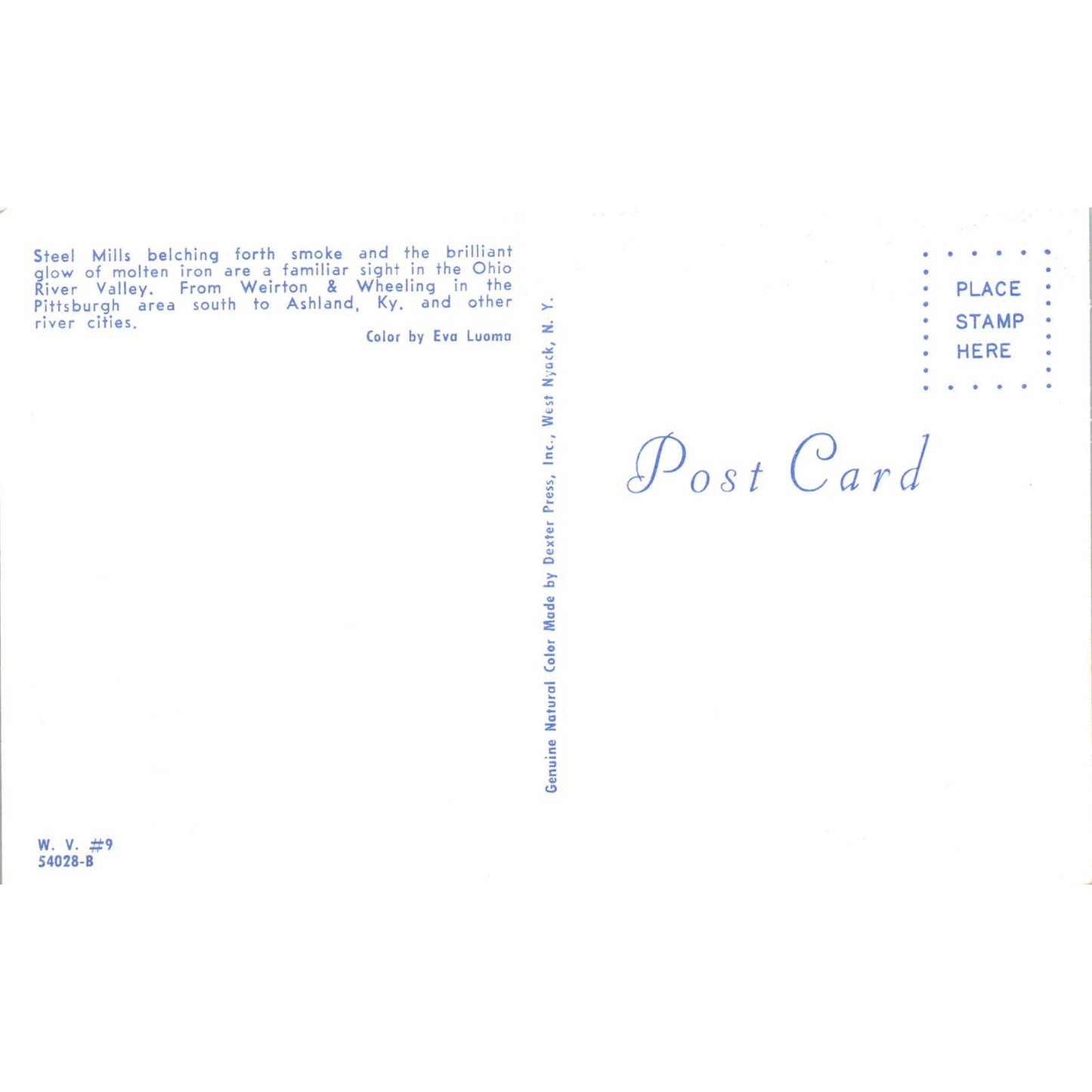 Vintage Postcard Ohio River Valley Steel Mills Weirton & Wheeling TI1-1