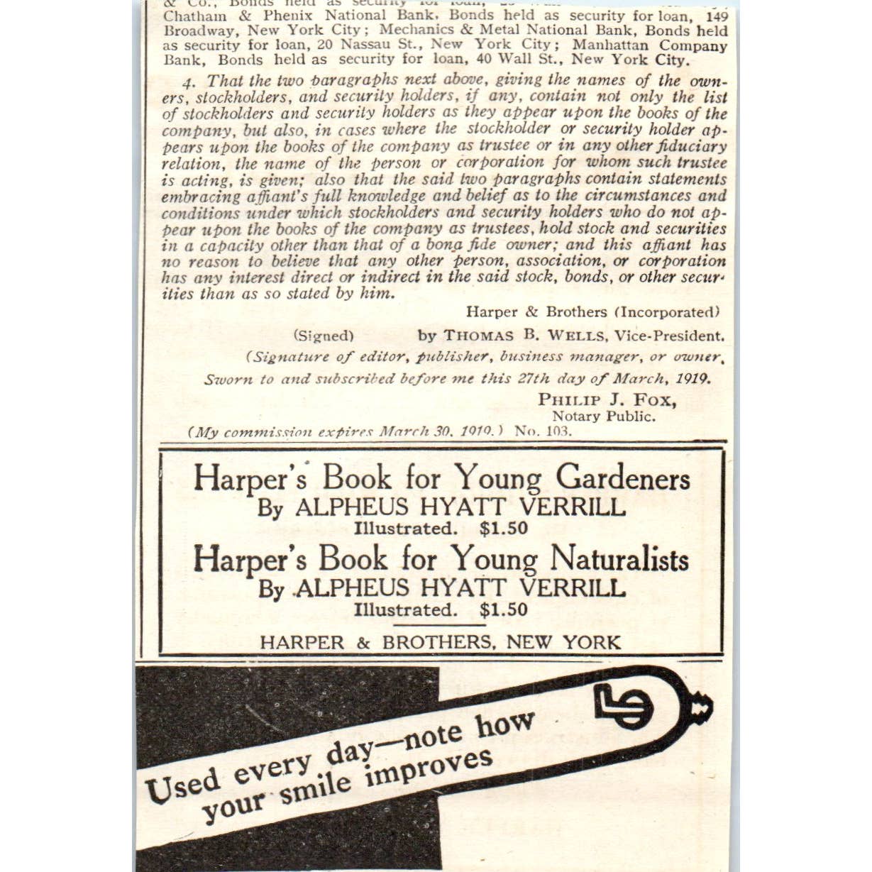 c1920 Harper's Magazine Ad - Harper's School Information Bureau EA3