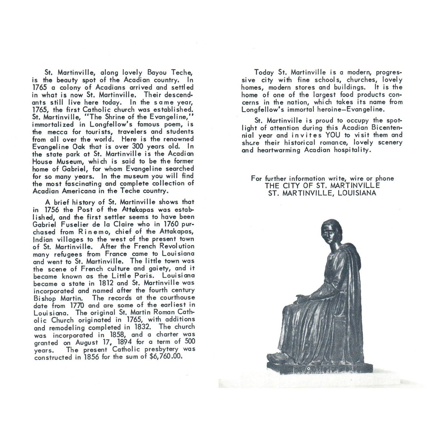 1955 Saint Martindale Louisiana Bicentennial Tourist Brochure SE4