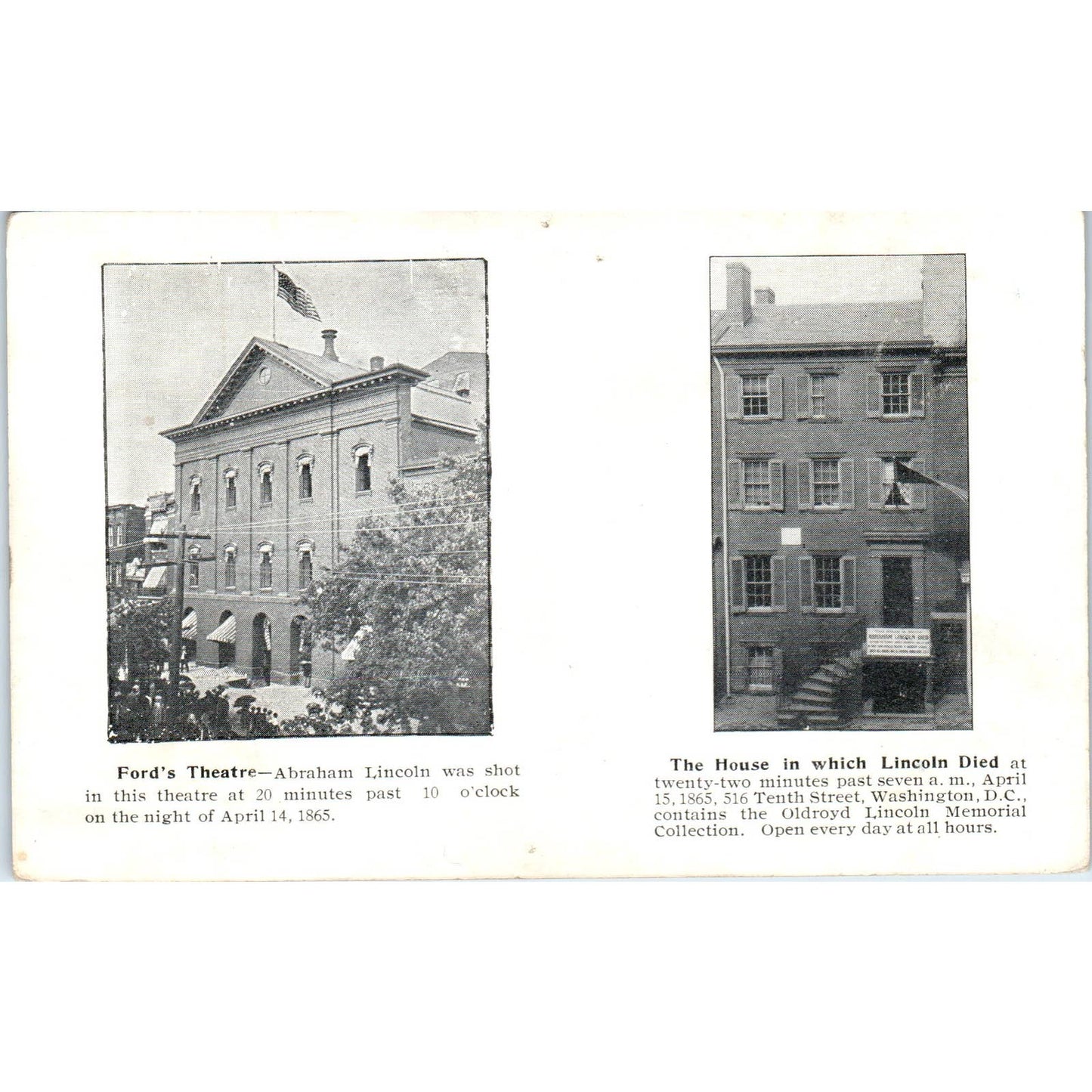 Ford's Theatre & House Where Lincoln Died c1905 Original Postcard TK1-P1