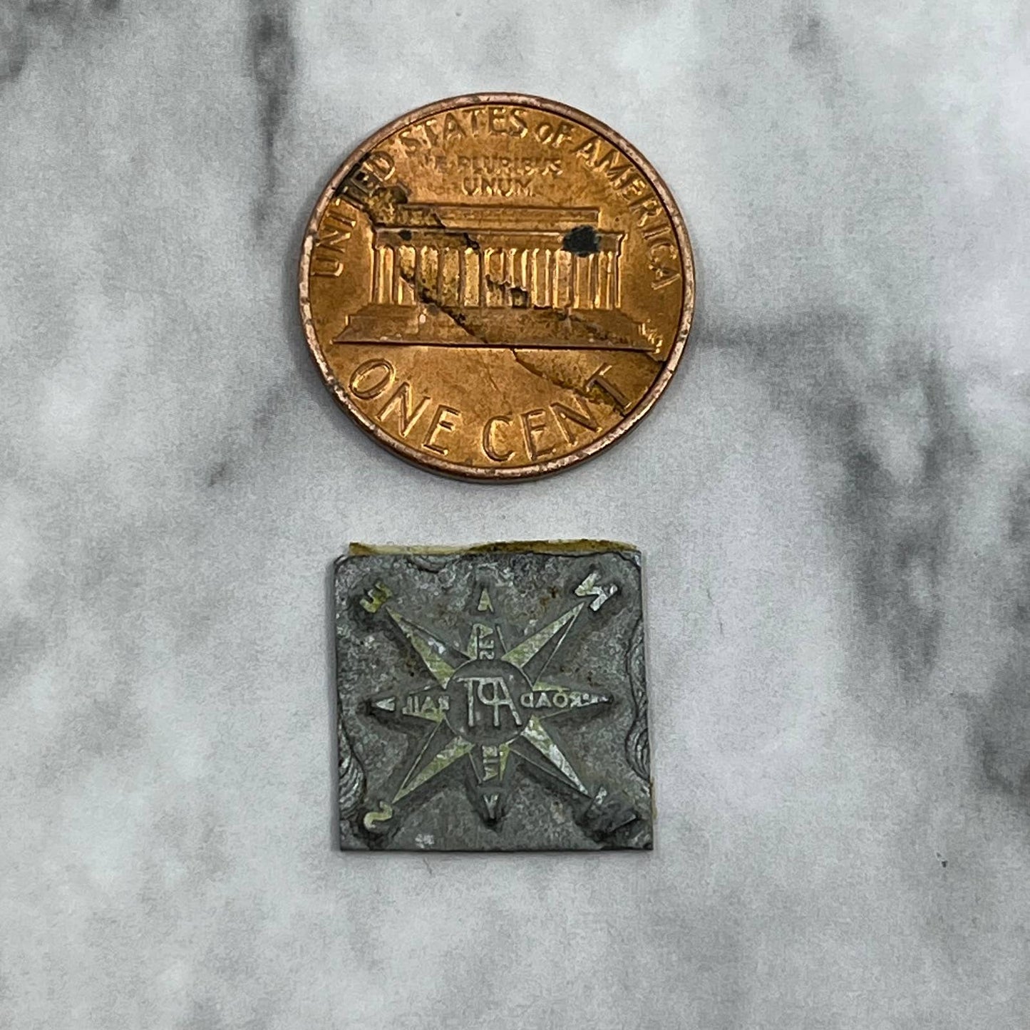 Vintage Printing Letterpress Printers Block Plate Apt Road Rail Compass TJ512