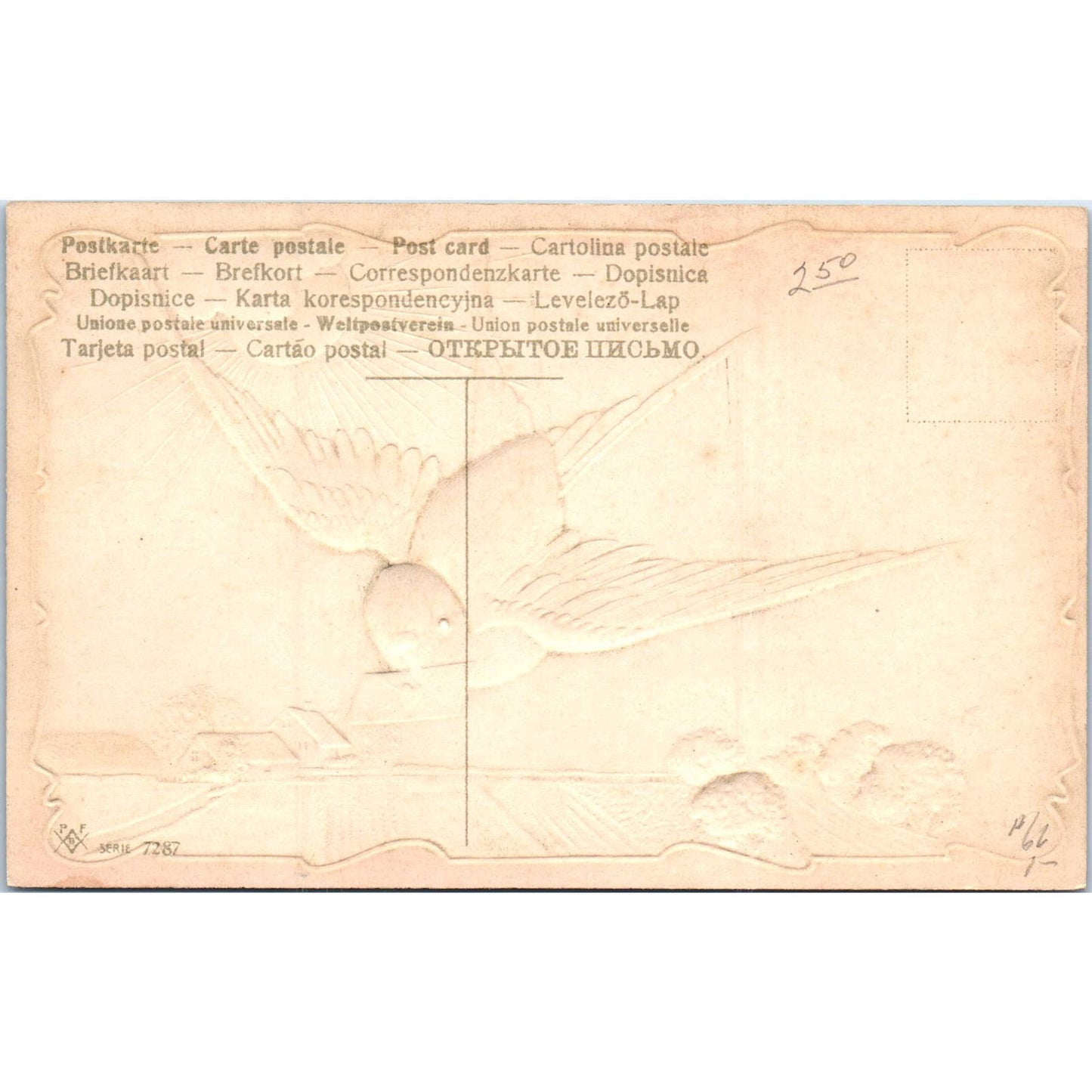 Embossed 1910 Swallow carries valentine in beak. Original Postcard TK1-P13