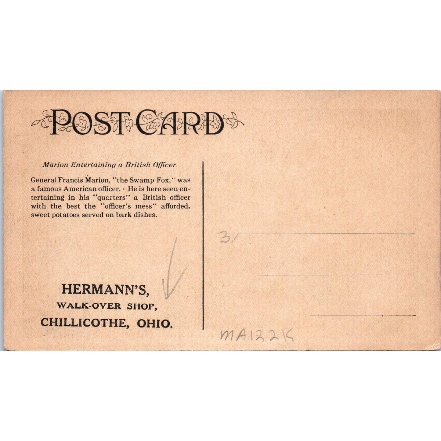 Francis Marion Herman's Walk-Over Shoes Chillicothe OH Original Postcard P2-9