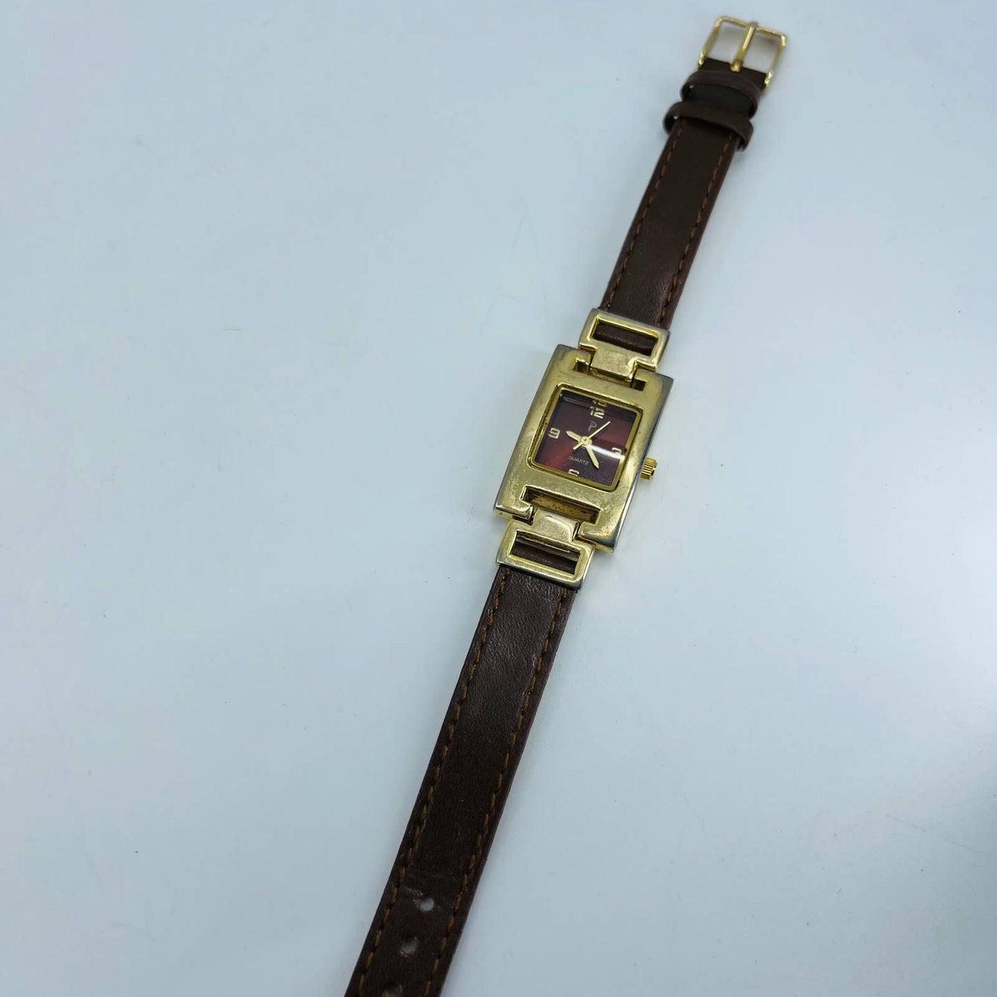 Vintage Gold Tone P Japan Movt Watch Leather Band SA9