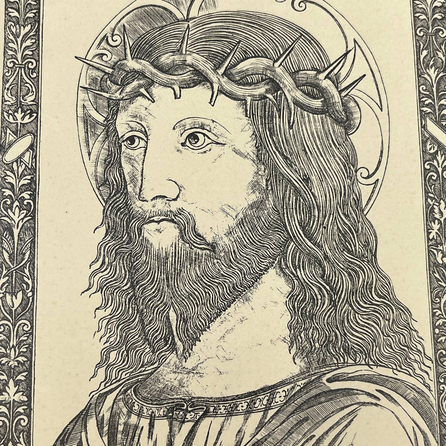 Original 1892 Ludwig Rosenthal Engraving Head of Christ crowned with thorns AC8