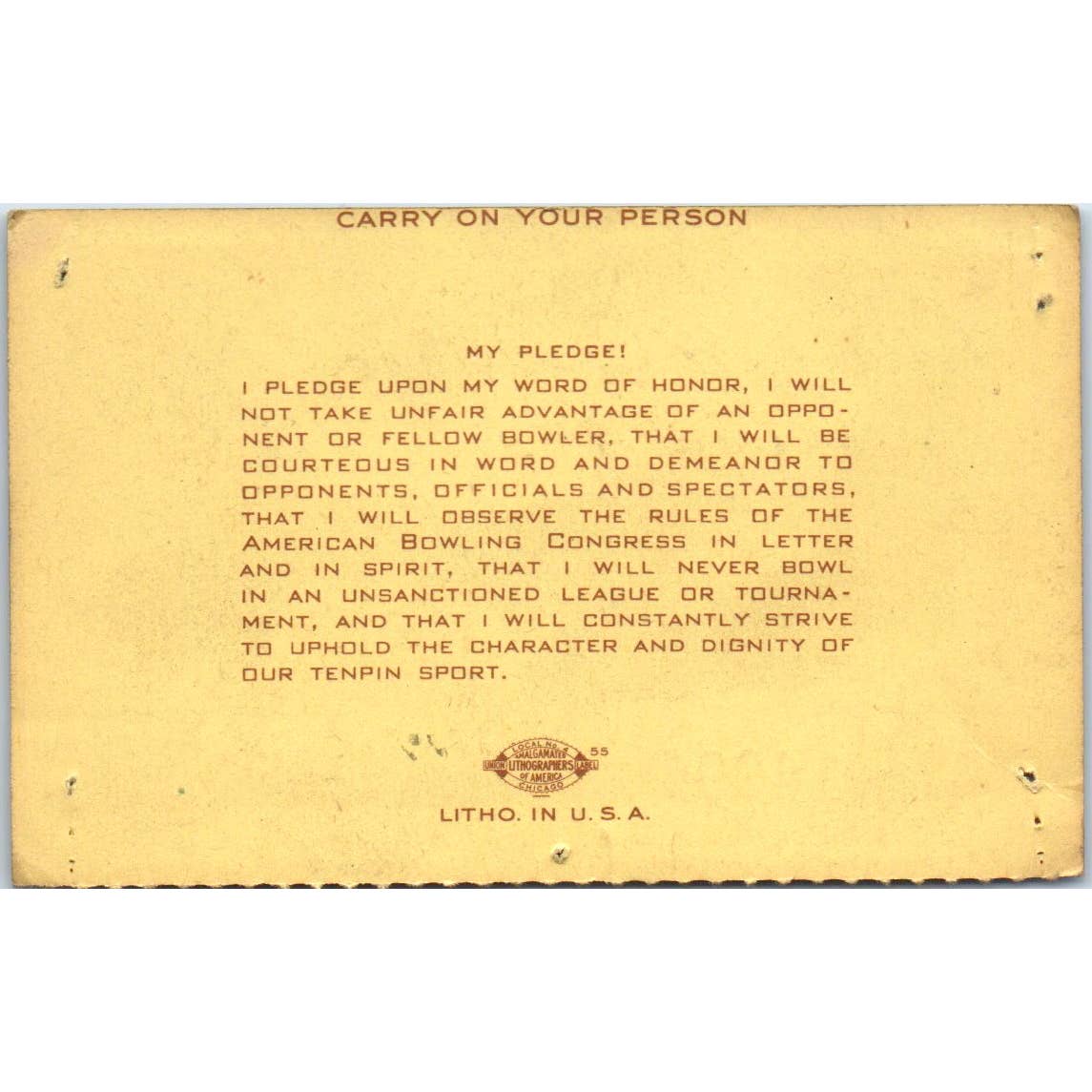 1948 American Bowling Congress Milwaukee Membership Card Eagles 775 SE5-5