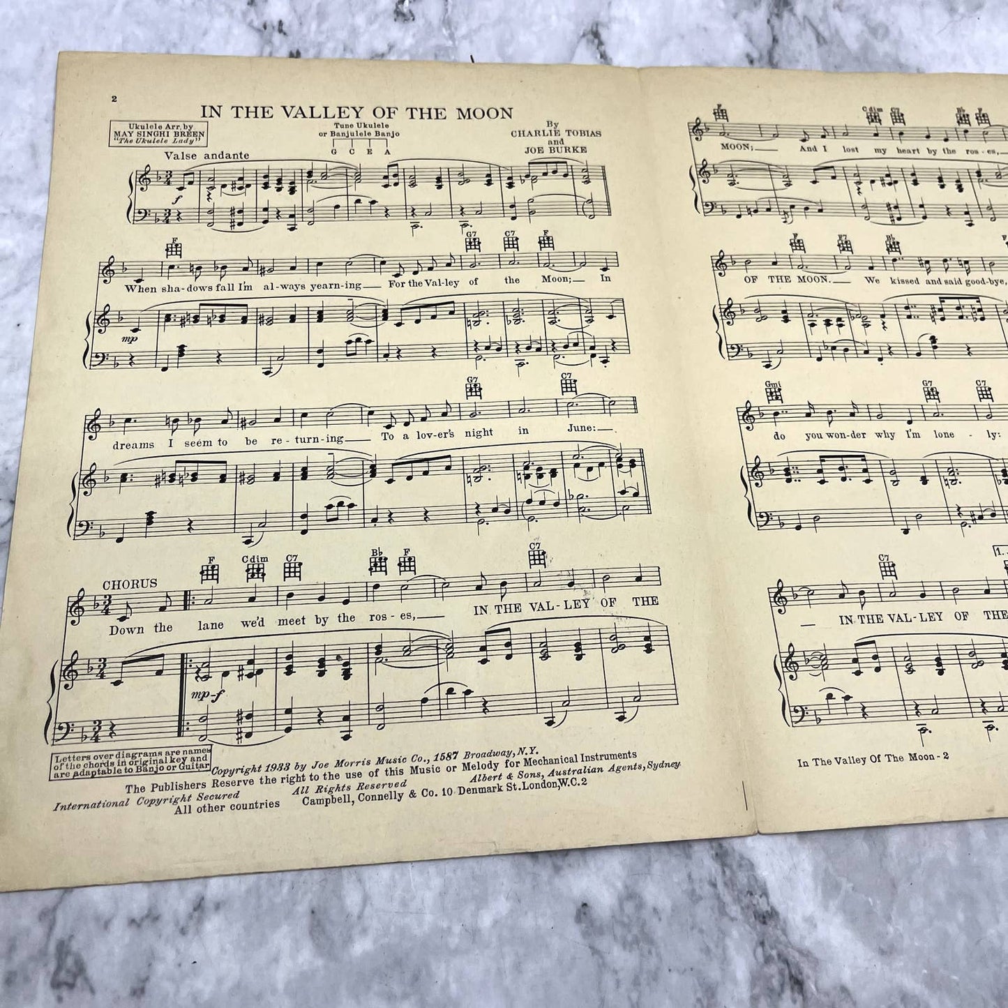 In the Valley of the Moon Charlie Tobias Joe Burke 1933 Sheet Music TK2-SM