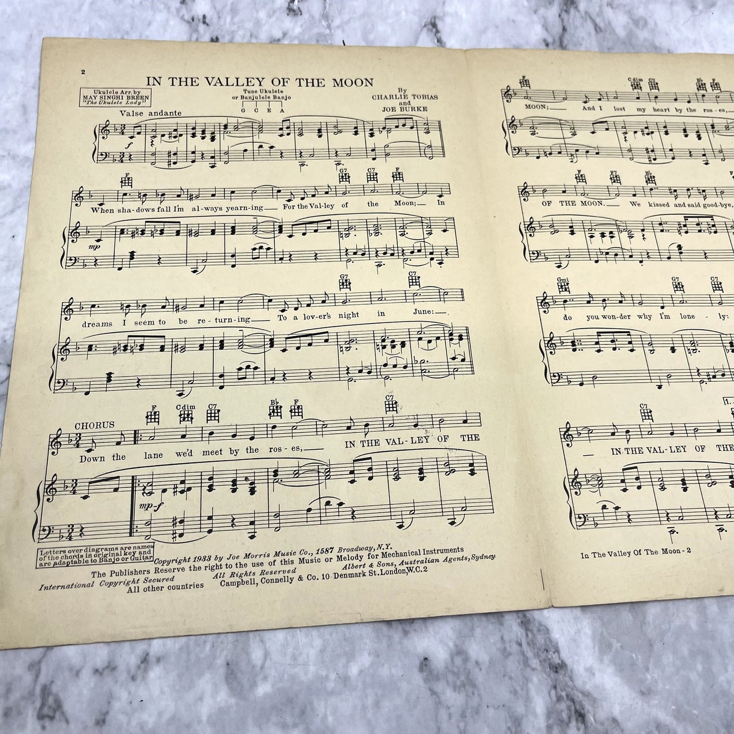 In the Valley of the Moon Charlie Tobias Joe Burke 1933 Sheet Music V42-1